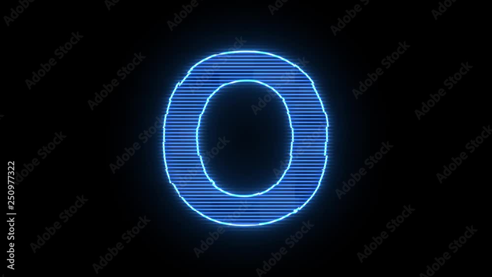 Alphabet letter O blue hologram distorted text 4K animation Alphabet letter O blue hologram distorted text 4K animation