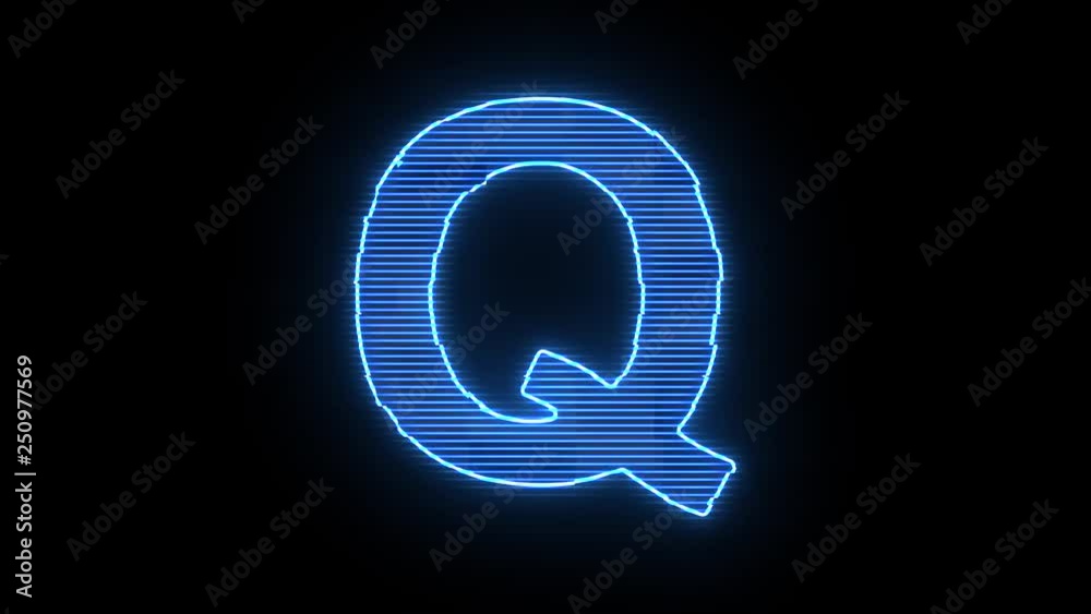 Alphabet letter Q blue hologram distorted text 4K animation