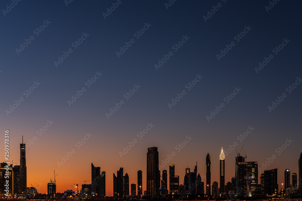 Silhouette of Dubai cityscape at Magic Hour Silhouette of Dubai cityscape at Magic Hour