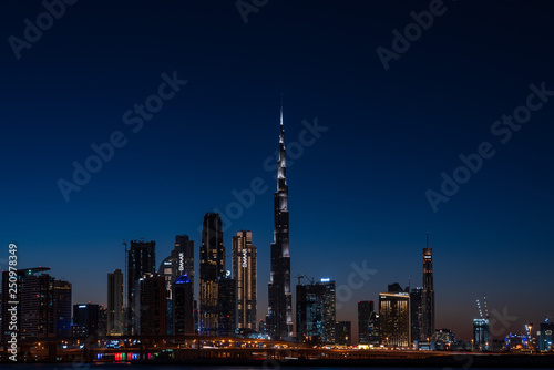 Dubai cityscape with Burj Khalifa at night