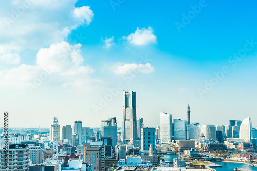 city skyline aerial view in Yokohama, Japan