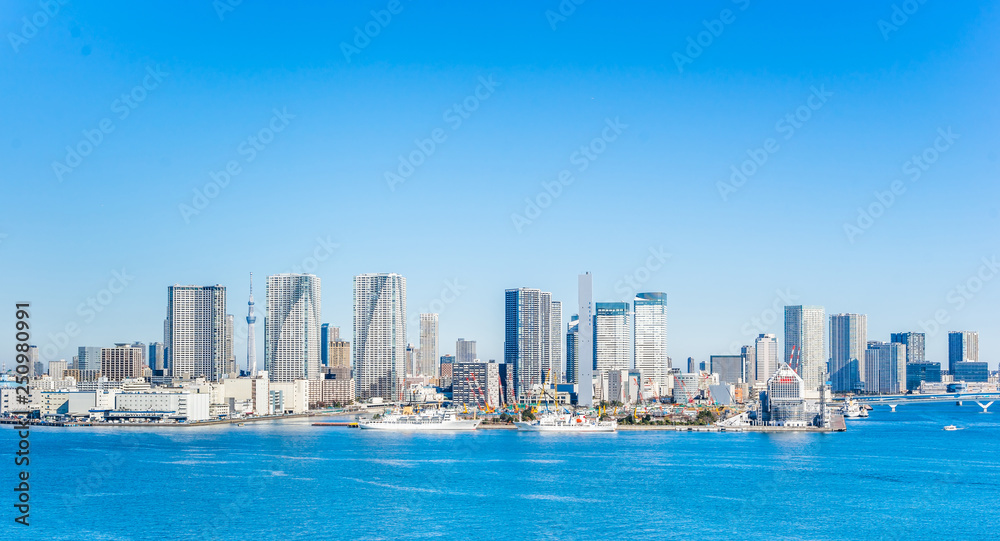panoramic city skyline of tokyo bay in odaiba, Japan panoramic city skyline of tokyo bay in odaiba, Japan