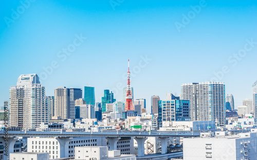 city skyline of tokyo bay, tokyo tower in odaiba, Japan photo