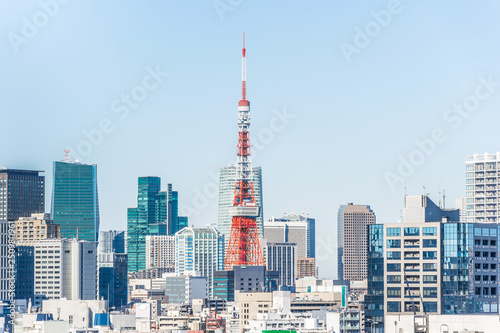 city skyline of tokyo bay  tokyo tower in odaiba  Japan