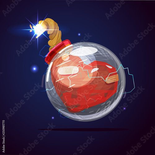 bomb ready to explode , heart attack icon - vector