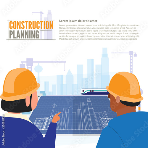 Architect working on blueprint - vector