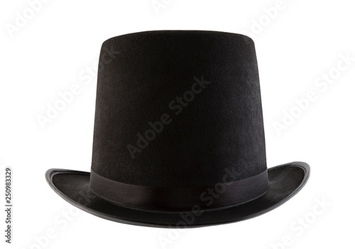Black vintage top hat isolated on white background