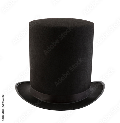 Foto Extra tall black vintage top hat isolated on white background