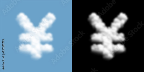 Currency JPY (Japanese Yen) sign and symbol Cloud or smoke pattern, Business finance concept illustration isolated float on blue sky background with opacity mask, vector eps 10