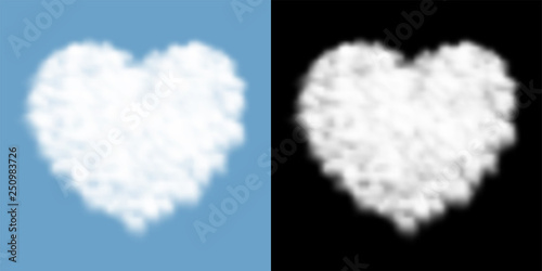 Love heart sign and symbol Cloud or smoke pattern, Valentines concept design illustration isolated float on blue sky background with opacity mask, vector eps 10
