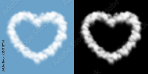 Love heart sign and symbol Cloud or smoke pattern, Valentines concept design illustration isolated float on blue sky background with opacity mask, vector eps 10
