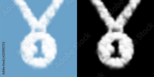 Medal number one shape Cloud or smoke pattern, Sport winner concept design illustration isolated float on blue sky background with opacity mask, vector eps 10