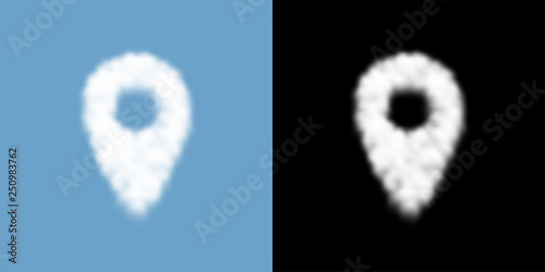 GPS navigator sign and symbol Cloud or smoke pattern, Travel location concept design illustration isolated float on blue sky background with opacity mask, vector eps 10