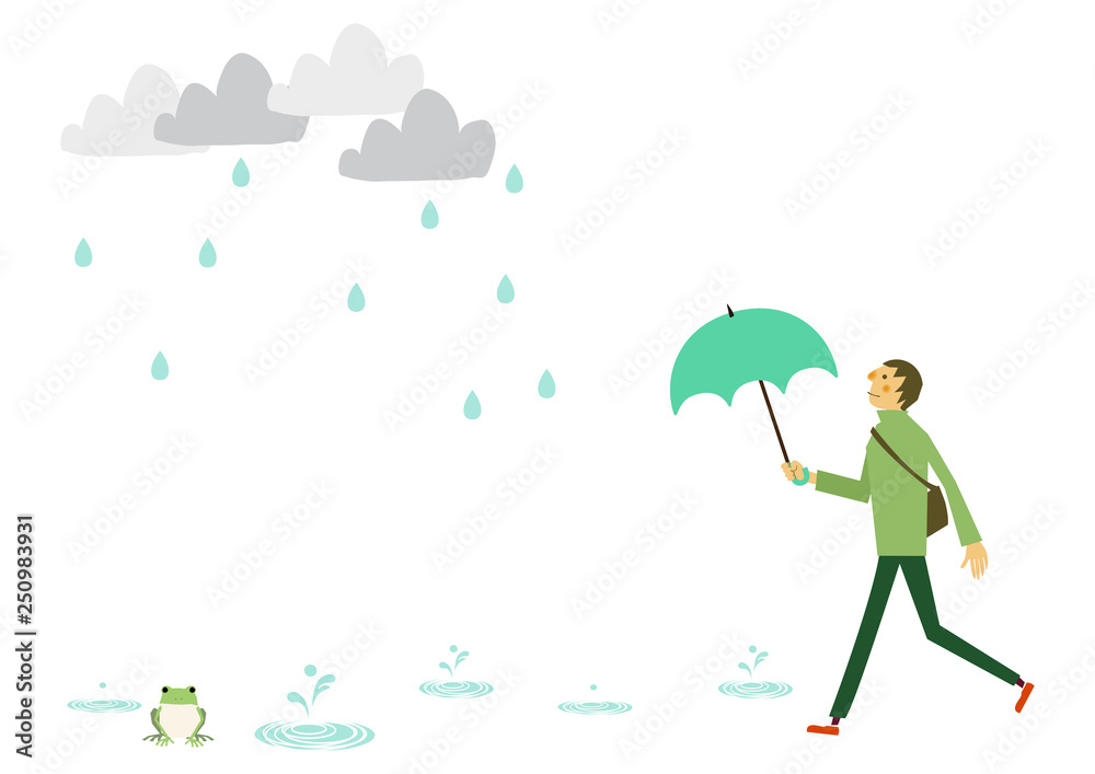 レインコートを着た人物 梅雨のシーズンのクリップアート 傘をさす男女 雨のイメージ 天気のイラスト Stock Vector Adobe Stock
