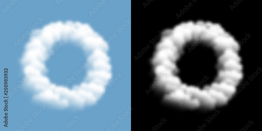 Naklejka premium Alphabet uppercase set letter O, Cloud or smoke pattern, illustration isolated float on blue sky background, with opacity mask, vector eps 10