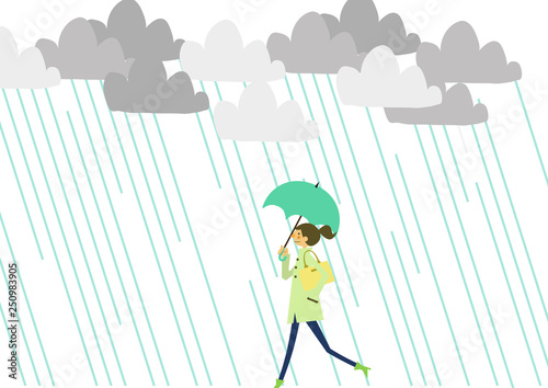 レインコートを着た人物。 梅雨のシーズンのクリップアート。 傘をさす男女。 雨のイメージ。 天気のイラスト。