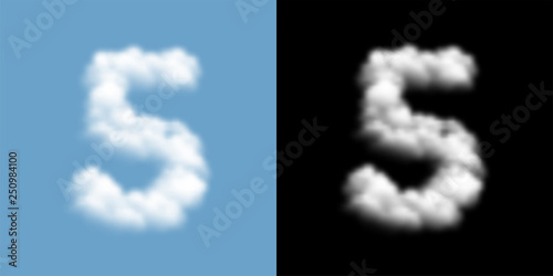 Alphabet set letter number five or 5 Cloud or smoke pattern, illustration isolated float on blue sky background, with opacity mask, vector eps 10