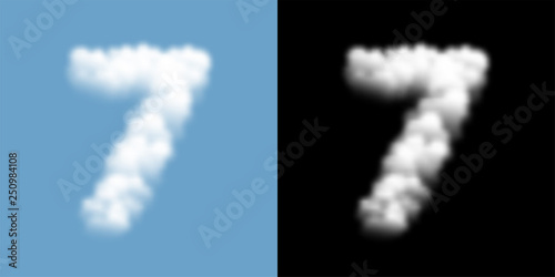 Alphabet set letter number seven or 7 Cloud or smoke pattern, illustration isolated float on blue sky background, with opacity mask, vector eps 10