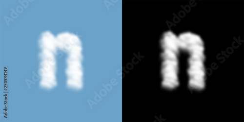 Alphabet lowercase set letter n, Cloud or smoke pattern, illustration isolated float on blue sky background, with opacity mask, vector eps 10