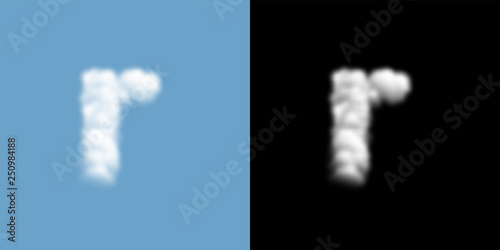 Alphabet lowercase set letter r, Cloud or smoke pattern, illustration isolated float on blue sky background, with opacity mask, vector eps 10