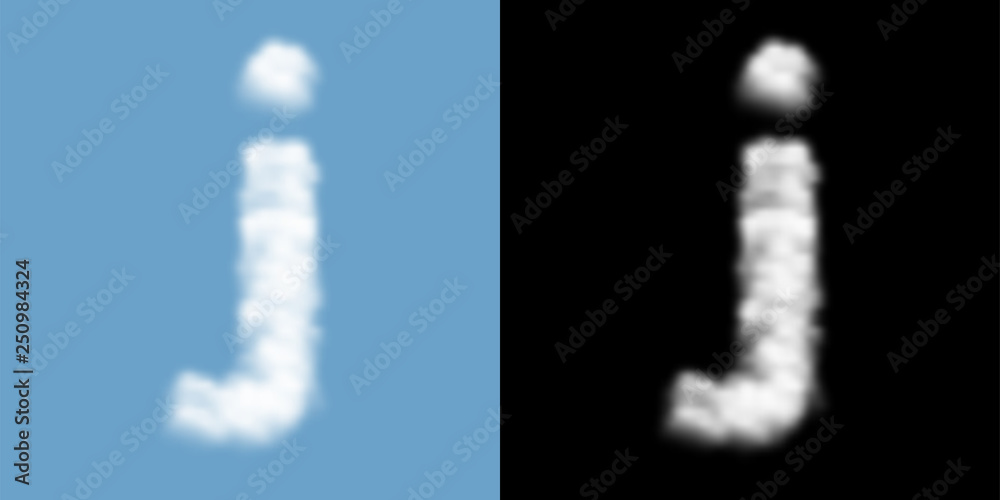 Naklejka premium Alphabet lowercase set letter j, Cloud or smoke pattern, illustration isolated float on blue sky background, with opacity mask, vector eps 10