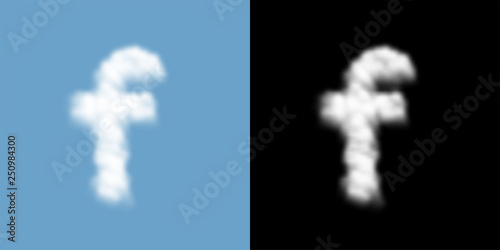 Alphabet lowercase set letter f, Cloud or smoke pattern, illustration isolated float on blue sky background, with opacity mask, vector eps 10