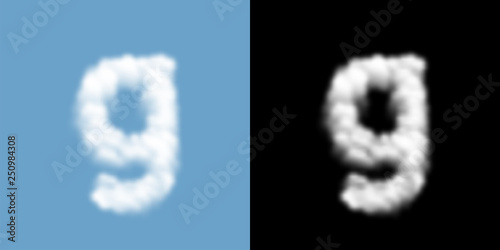 Alphabet lowercase set letter g, Cloud or smoke pattern, illustration isolated float on blue sky background, with opacity mask, vector eps 10