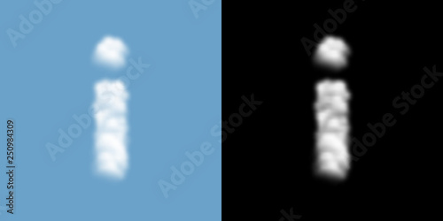 Alphabet lowercase set letter i, Cloud or smoke pattern, illustration isolated float on blue sky background, with opacity mask, vector eps 10