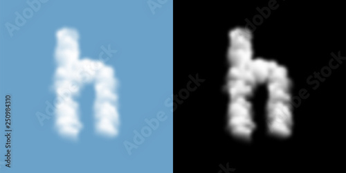 Alphabet lowercase set letter h, Cloud or smoke pattern, illustration isolated float on blue sky background, with opacity mask, vector eps 10