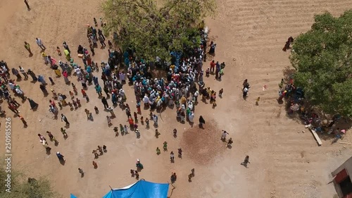 African tribal dance -  top view - drone - going down