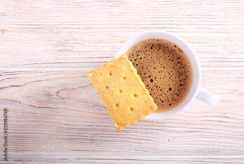 Homemade cracker and cup of coffee