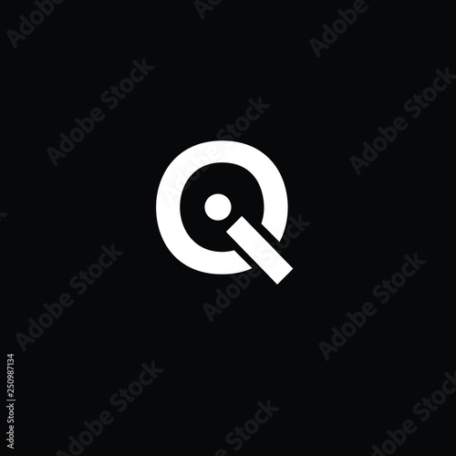 Letter IQ logo vector. Minimal typography logo in white on black background