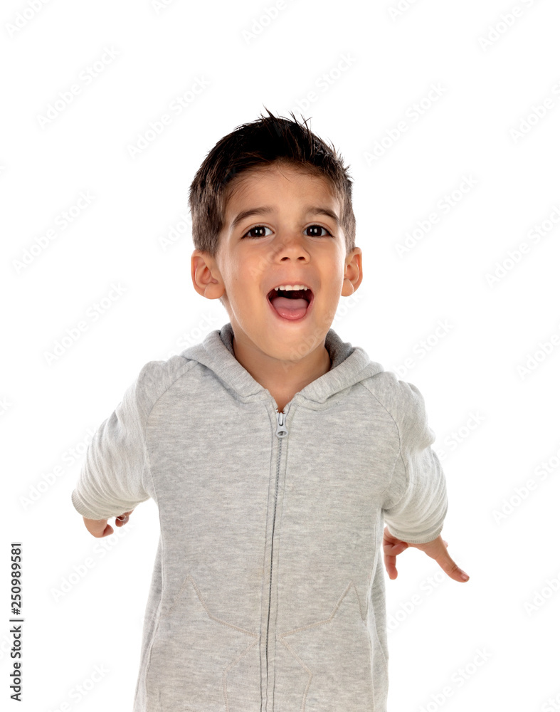 Gipsy child with grey clothes clapping