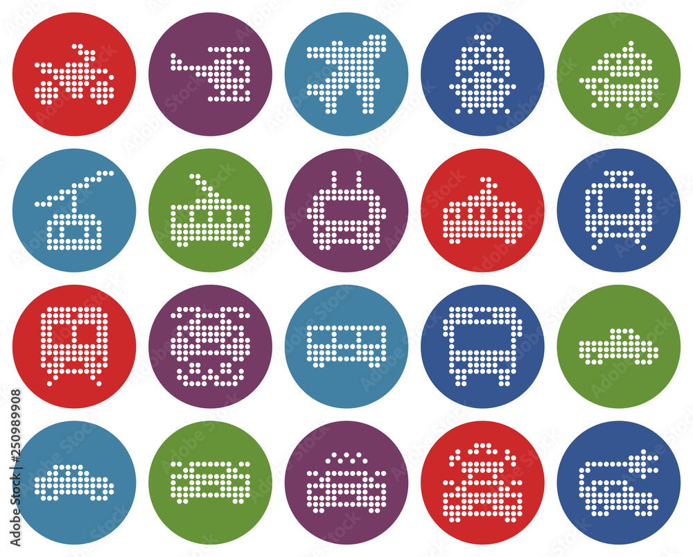 Fototapeta premium Round dotted icons set of some transport facilities..