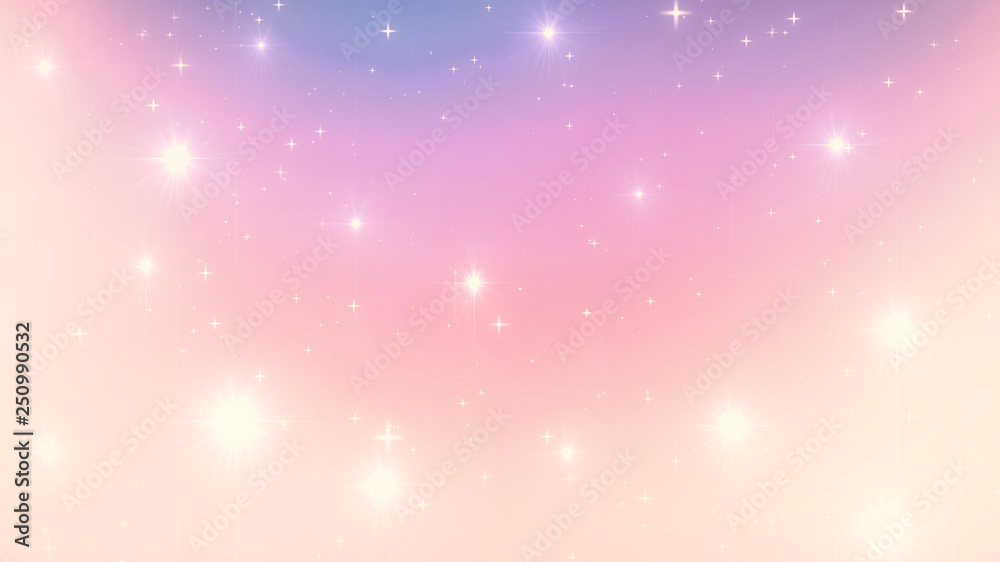Holographic Abstract Kawaii universe princess colors Fantasy Pastel Fairy rainbow stars and blurs background. 