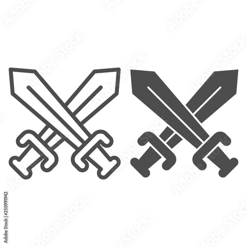Crossed swords line and glyph icon. Blades crossed vector illustration isolated on white. Battle outline style design, designed for web and app. Eps 10.