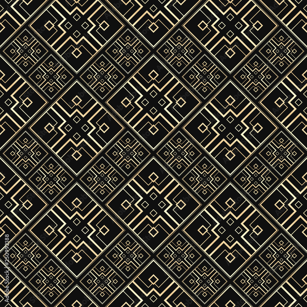 Seamless pattern in Art Deco style. Black and golden tilework. Diamond tiles. Luxury background. Seamless pattern in Art Deco style. Black and golden tilework. Diamond tiles. Luxury background.