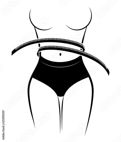 Waist of a young slim woman with a tape for measurements. Fitness or diet for a good figure.