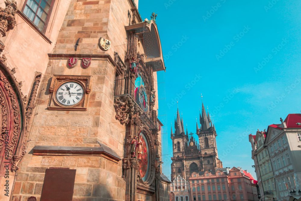 Fototapeta premium Prague Old Town Square Czech Republic, sunrise city skyline at Astronomical Clock Tower