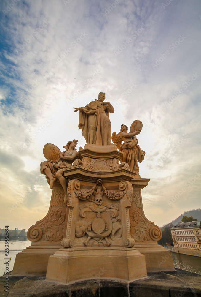 St. Ferdinand Maxmilián Brokoff Statue on Charles Bridge in Prague, Czech republic. Travel destination. Cultural heritage