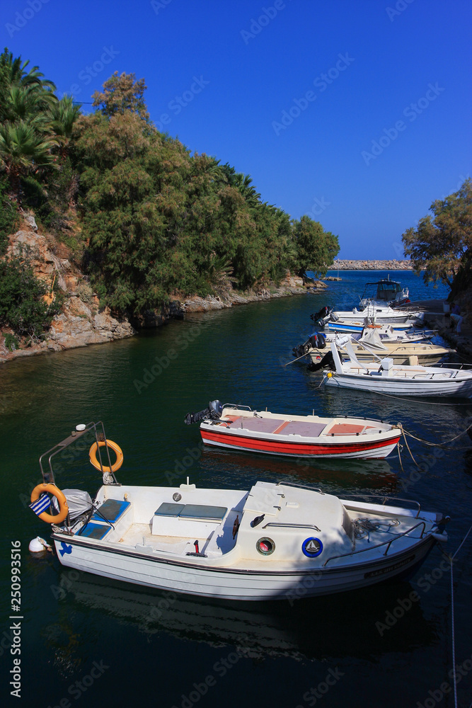 beautiful views of Crete. Crete poster. fishing boats in the Bay 