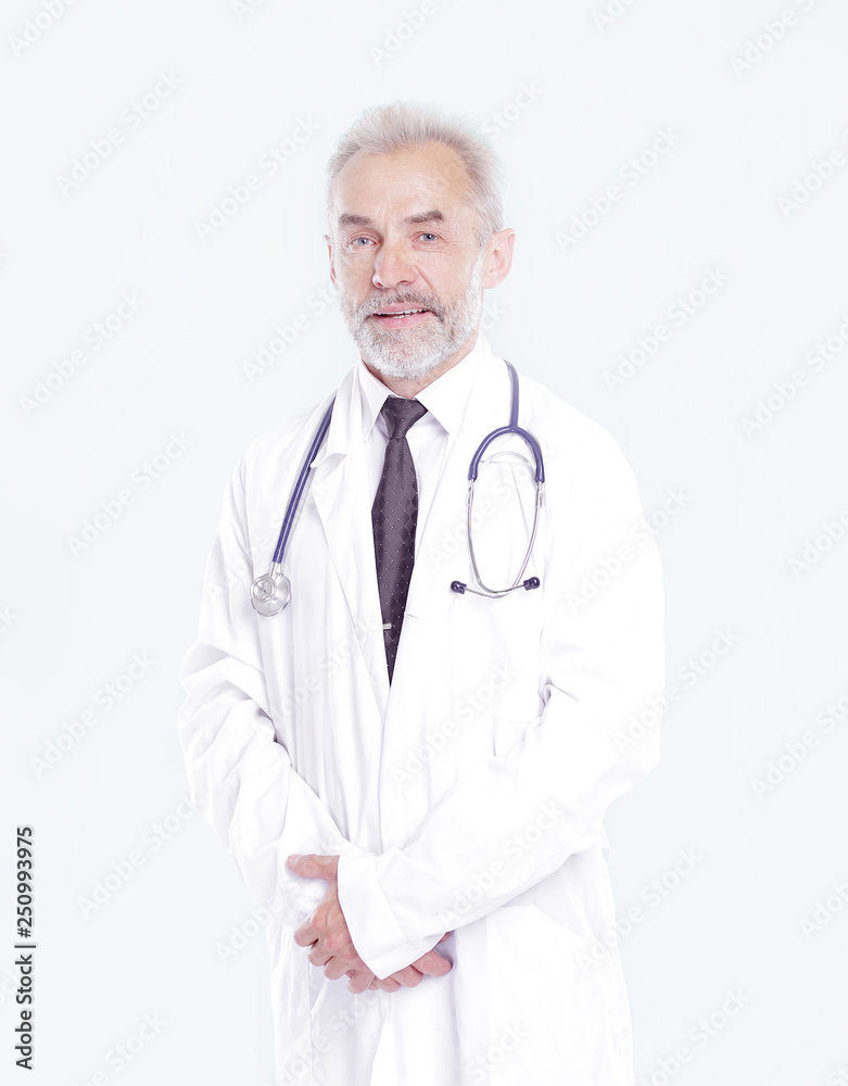 portrait of a senior physician therapist.isolated on light background portrait of a senior physician therapist.isolated on light background