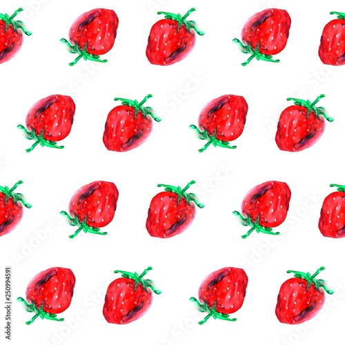 Fototapeta Naklejka Na Ścianę i Meble -  Watercolor sketch of strawberry. Seamless background.