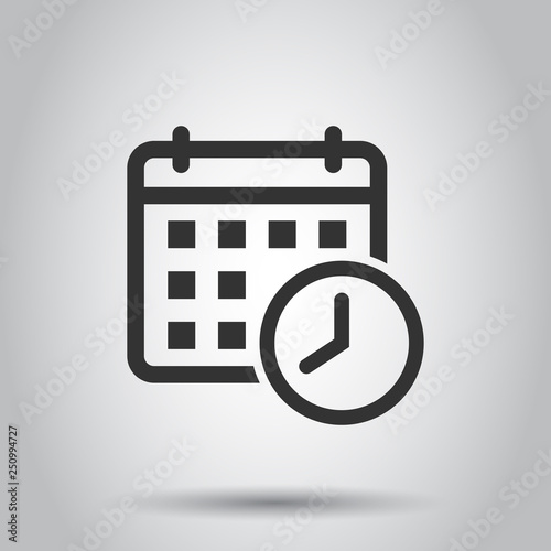 Calendar agenda icon in flat style. Planner vector illustration on white background. Calendar business concept.