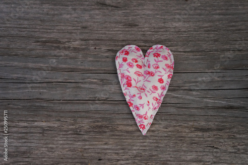 handmade fabric hearts on a rural background  valentine s day