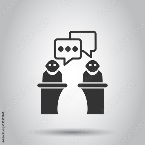 Politic debate icon in flat style. Presidential debates vector illustration on white background. Businessman discussion business concept.