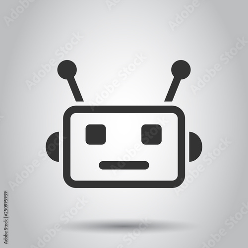 Cute robot chatbot icon in flat style. Bot operator vector illustration on white background. Smart chatbot character business concept.