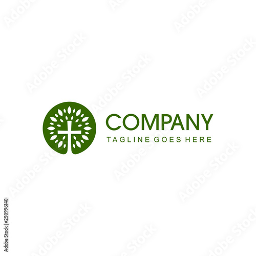 Church With Leaf Circle Logo Abstract Concept Design Cross Creative Illustration