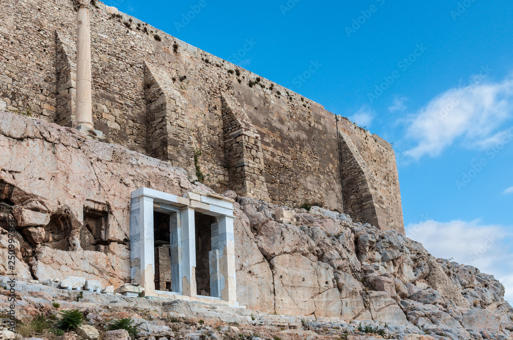 Beautiful view of the walls of the ancient Acropolis in Athens, Greece