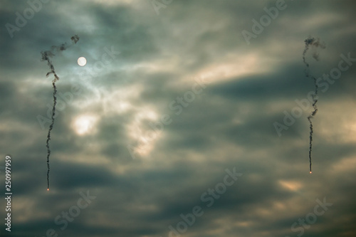 missile system fly on city at sky